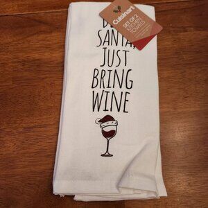 Cuisinart DEAR SANTA JUST BRING WINE Black White Kitchen Towel 2pc Christmas Fun